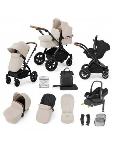 Ickle Bubba Stomp Luxe 12 Piece Travel System with Maxi Cosi Cabriofix i Size Car Seat & ISOFIX Base -Black/Stone/Tan
