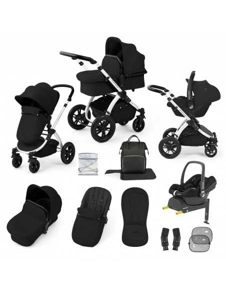 Ickle Bubba Stomp Luxe 12 Piece Travel System with Maxi Cosi Cabriofix i Size Car Seat & ISOFIX Base-Silver/Midnight/Black Ickle Bubba