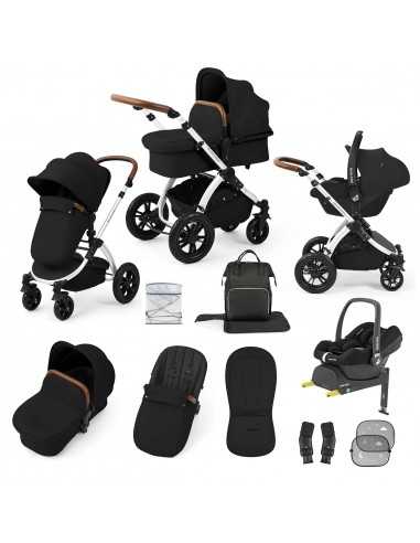 Ickle Bubba Stomp Luxe 12 Piece Travel System with Maxi Cosi Cabriofix i Size Car Seat & ISOFIX Base-Silver/Midnight/Tan
