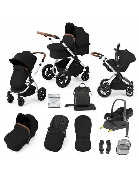 Ickle Bubba Stomp Luxe 12 Piece Travel System with Maxi Cosi Cabriofix i Size Car Seat & ISOFIX Base-Silver/Midnight/Tan Ickle Bubba