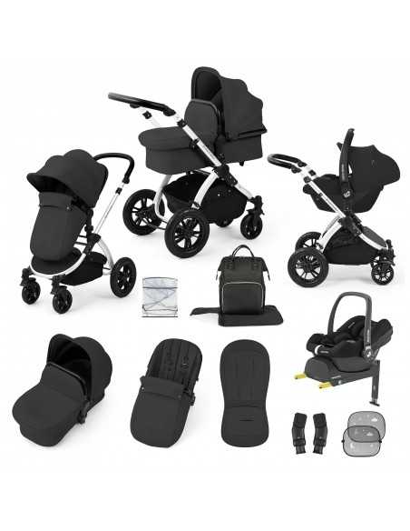 Ickle Bubba Stomp Luxe 12 Piece Travel System with Maxi Cosi Cabriofix i Size Car Seat & ISOFIX Base-Silver/Charcoal Grey/Black Ickle Bubba