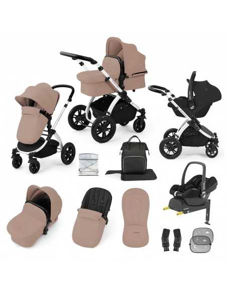Ickle Bubba Stomp Luxe 12 Piece Travel System with Maxi Cosi Cabriofix i Size Car Seat & ISOFIX Base-Silver/Desert/Black Ickle Bubba