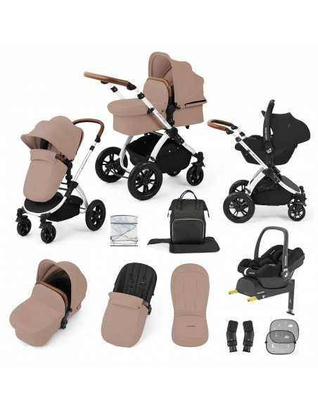 Ickle Bubba Stomp Luxe 12 Piece Travel System with Maxi Cosi Cabriofix i Size Car Seat & ISOFIX Base-Silver/Desert/Tan Ickle Bubba