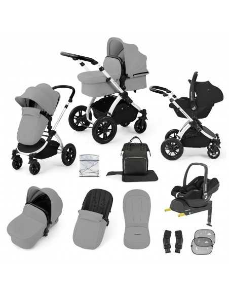 Ickle Bubba Stomp Luxe 12 Piece Travel System with Maxi Cosi Cabriofix i Size Car Seat & ISOFIX Base-Silver/Pearl Grey/Black Ickle Bubba