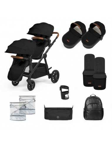 Ickle Bubba Virgo 2 in 1 Twin Pushchair-Black/Black/Tan