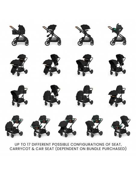 Ickle Bubba Virgo All in One Twin i Size Travel System with Isofix Base (Cirrus)-Black/Black/Tan Ickle Bubba