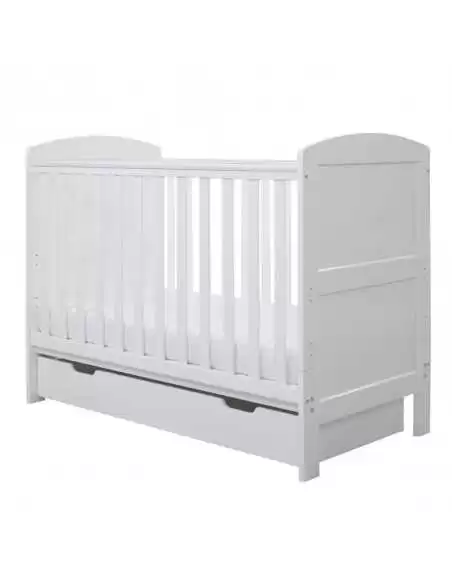 Ickle Bubba Coleby Mini Cot Bed Under-Drawer and Fibre Mattress (120 x 60cm)-White Ickle Bubba