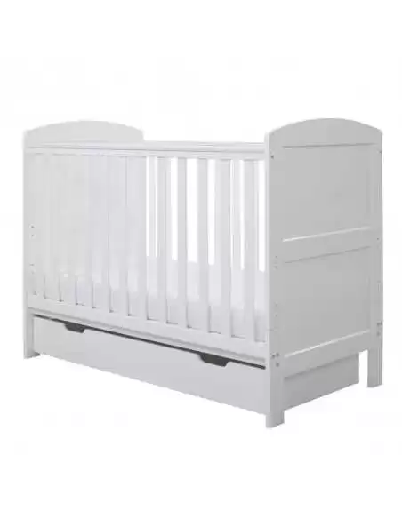 Ickle Bubba Coleby Mini Cot Bed Under-Drawer and All Seasons Premium Pocket Sprung Mattresss (120 x 60cm)-White Ickle Bubba