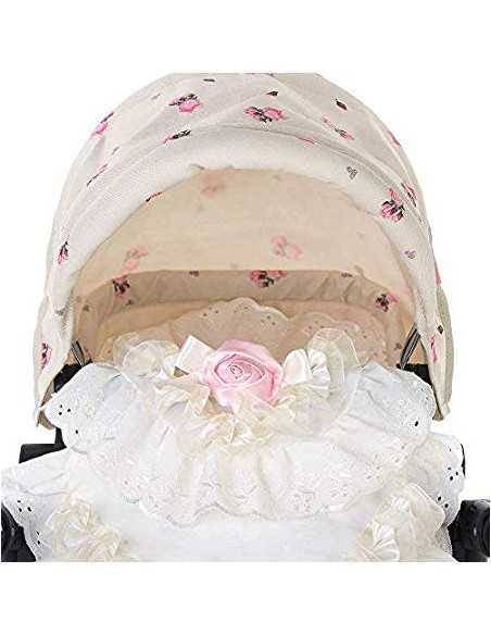 Roma Dolls Pram Bedding Set-White/Pink Rose Roma