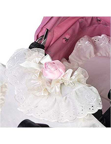 Roma Dolls Pram Bedding Set-White/Pink Rose Roma