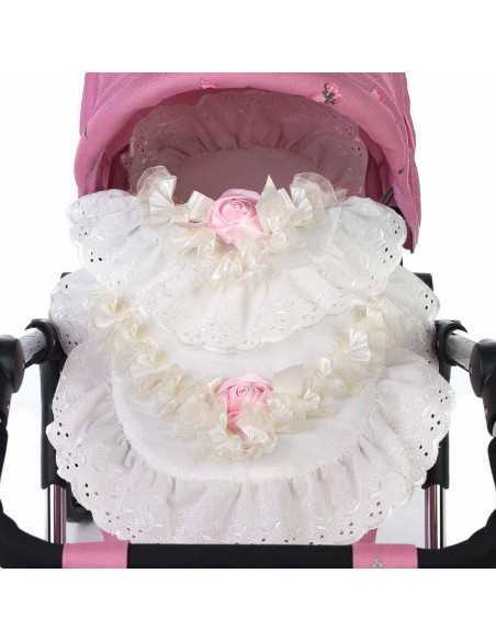 Roma Dolls Pram Bedding Set-Cream with Pink Rose Roma