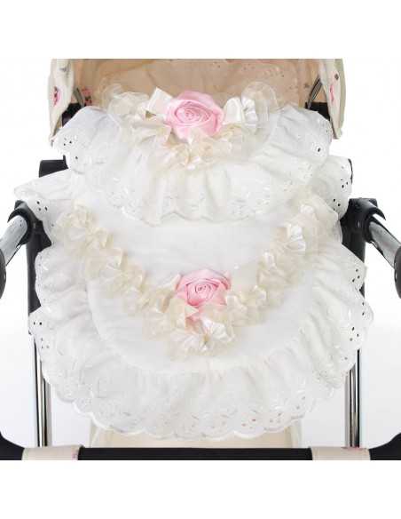 Roma Dolls Pram Bedding Set-Cream with Pink Rose Roma