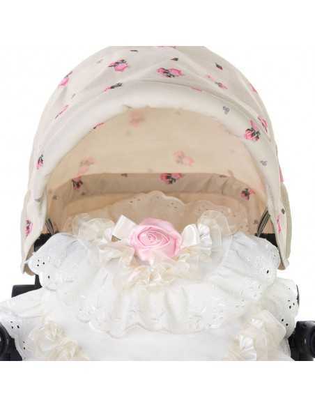 Roma Dolls Pram Bedding Set-Cream with Pink Rose Roma