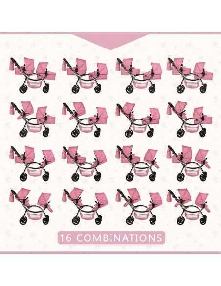 Roma Darcie Twin Dolls Pram-Pink Roma