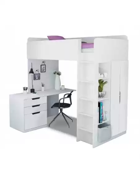 Kidsaw Kids High Sleeper Loft Bed Storage Bundle-Wardrobe Desk Bookcase Kidsaw