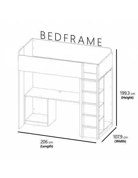 Kidsaw Kids High Sleeper Loft Bed Storage Bundle-Wardrobe Desk Bookcase Kidsaw