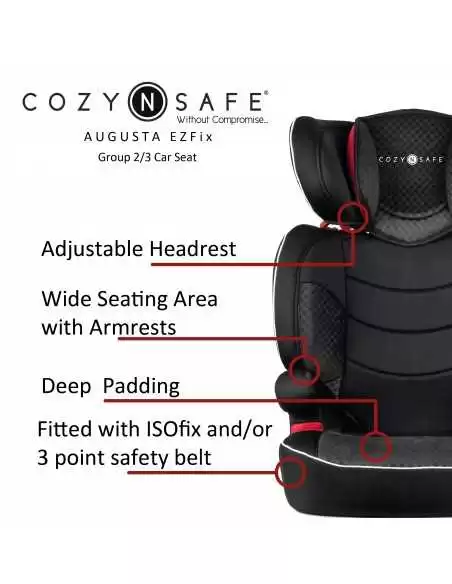 Cozy N Safe Augusta EZFix Group 2/3 Child Car Seat-Black Cozy N Safe