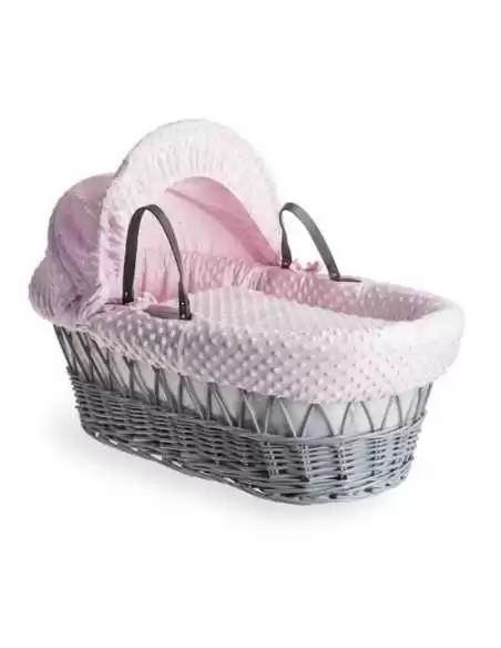 Clair de Lune Dimple Grey Wicker Moses Basket-Pink Clair De Lune
