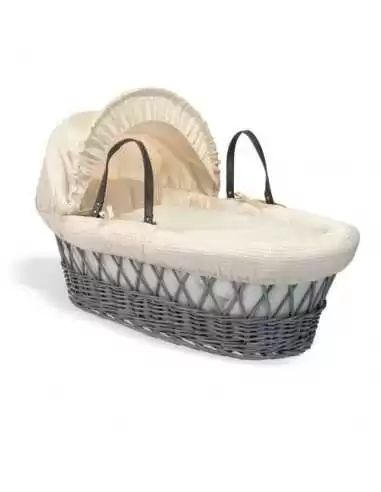 Clair de Lune Waffle Grey Wicker Moses Basket-Cream