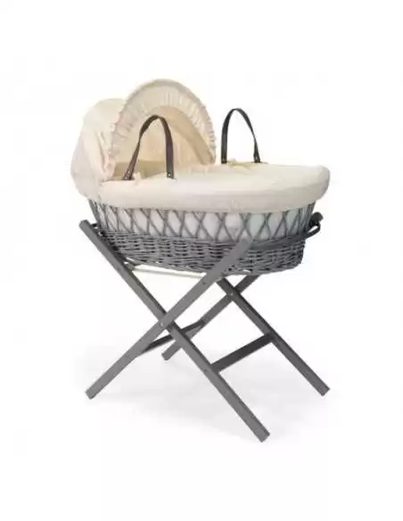 Clair de Lune Waffle Grey Wicker Moses Basket-Cream Clair De Lune