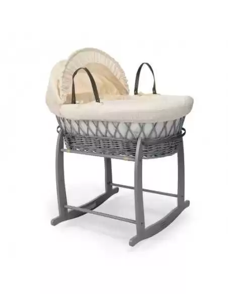 Clair de Lune Waffle Grey Wicker Moses Basket-Cream Clair De Lune