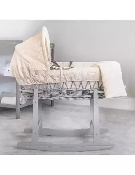 Clair de Lune Waffle Grey Wicker Moses Basket-Cream Clair De Lune