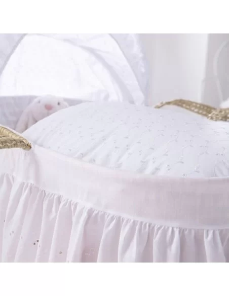 Clair de Lune Broderie Anglaise Palm Moses Basket-White Clair De Lune