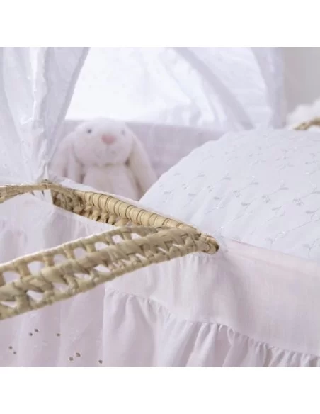 Clair de Lune Broderie Anglaise Palm Moses Basket-White Clair De Lune