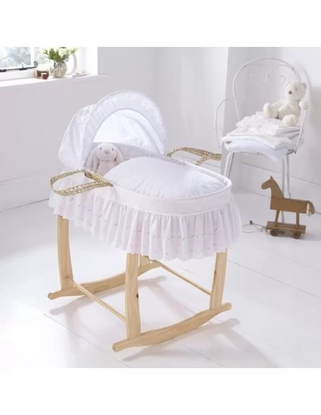Clair de Lune Broderie Anglaise Palm Moses Basket-White Clair De Lune