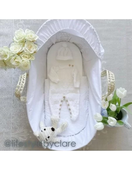 Clair de Lune Broderie Anglaise Palm Moses Basket-White Clair De Lune
