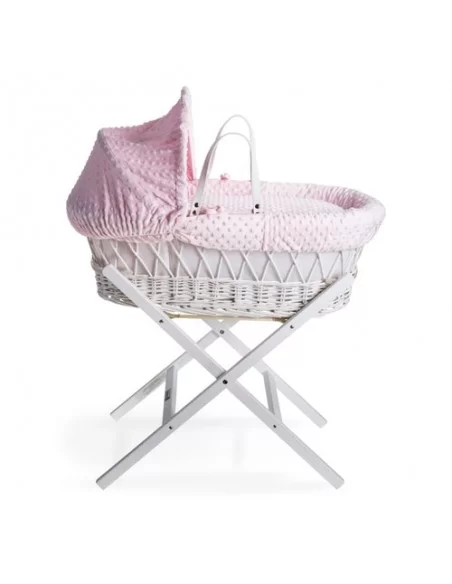 Clair de Lune Dimple White Wicker Moses Basket-Pink Clair De Lune