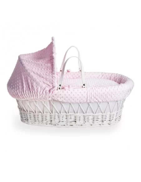 Clair de Lune Dimple White Wicker Moses Basket-Pink Clair De Lune