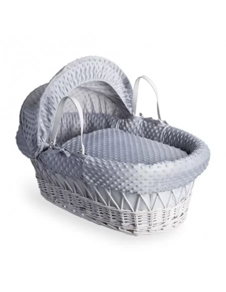 Clair de Lune Dimple White Wicker Moses Basket-Grey Clair De Lune