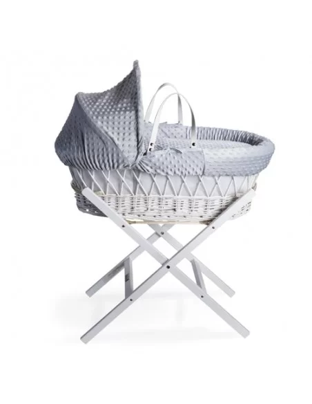 Clair de Lune Dimple White Wicker Moses Basket-Grey Clair De Lune