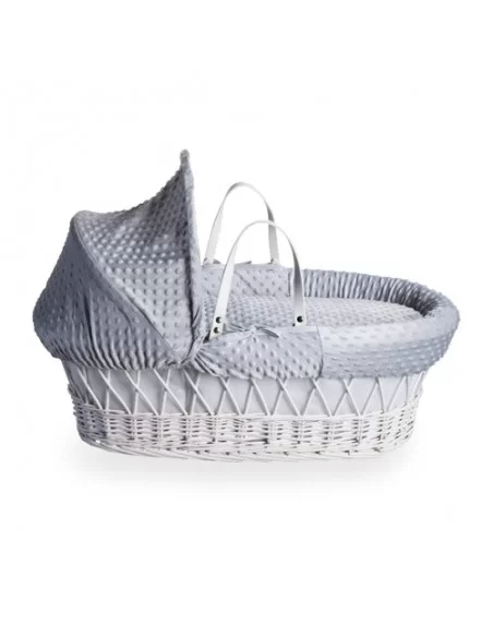 Clair de Lune Dimple White Wicker Moses Basket-Grey Clair De Lune