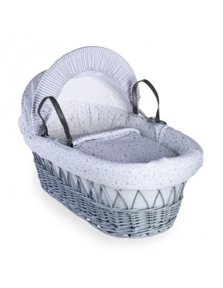 Clair de Lune Stars & Stripes Grey Wicker Moses Basket-Grey Clair De Lune