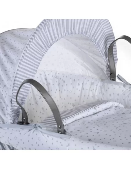 Clair de Lune Stars & Stripes Grey Wicker Moses Basket-Grey Clair De Lune