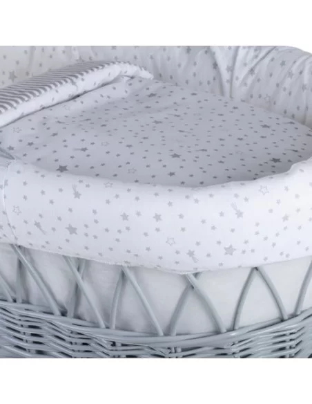 Clair de Lune Stars & Stripes Grey Wicker Moses Basket-Grey Clair De Lune