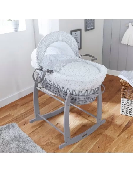 Clair de Lune Stars & Stripes Grey Wicker Moses Basket-Grey Clair De Lune