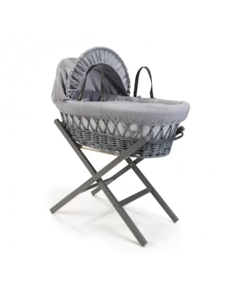 Clair de Lune Waffle Grey Wicker Moses Basket-Grey Clair De Lune
