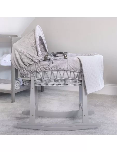 Clair de Lune Waffle Grey Wicker Moses Basket-Grey Clair De Lune