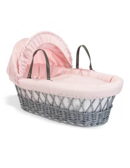 Clair de Lune Waffle Grey Wicker Moses Basket-Pink Clair De Lune