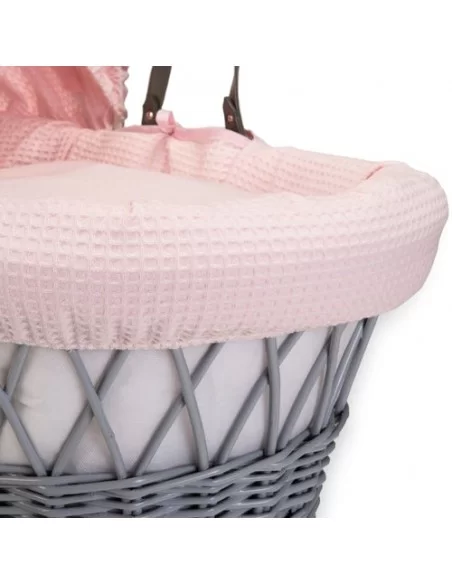 Clair de Lune Waffle Grey Wicker Moses Basket-Pink Clair De Lune