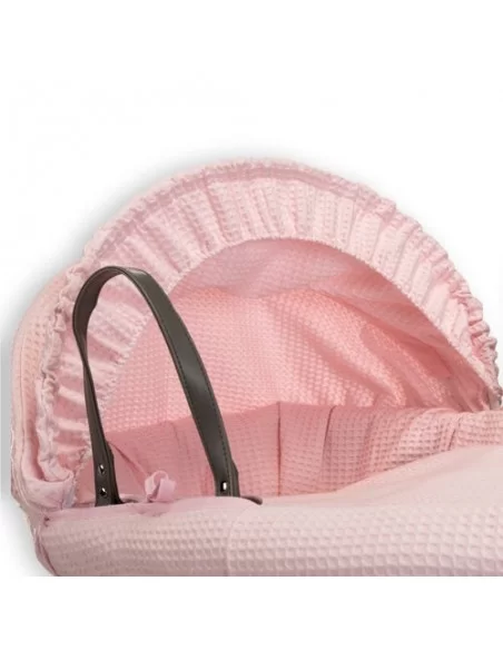 Clair de Lune Waffle Grey Wicker Moses Basket-Pink Clair De Lune