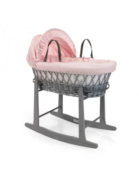 Clair de Lune Waffle Grey Wicker Moses Basket-Pink Clair De Lune