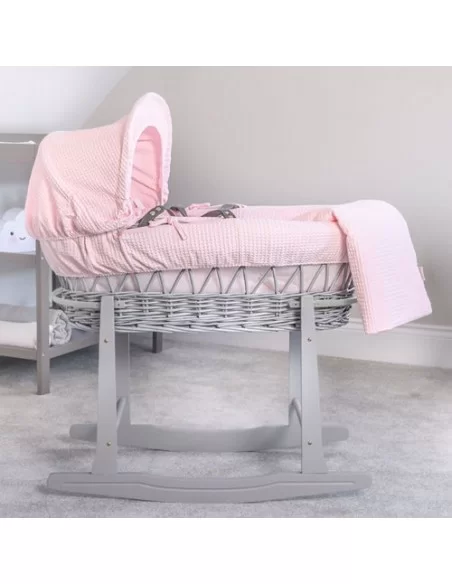 Clair de Lune Waffle Grey Wicker Moses Basket-Pink Clair De Lune