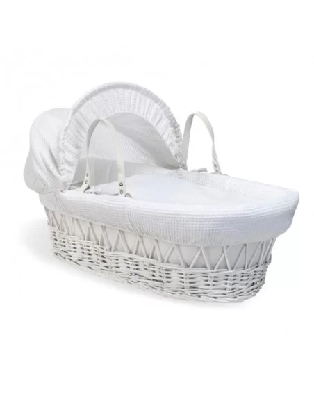 Clair de Lune Waffle White Wicker Moses Basket-White Clair De Lune