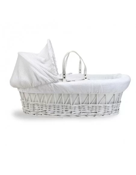 Clair de Lune Waffle White Wicker Moses Basket-White Clair De Lune