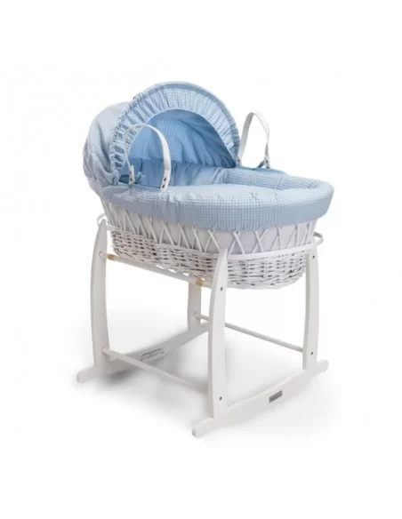 Clair de Lune Waffle White Wicker Moses Basket-Blue Clair De Lune