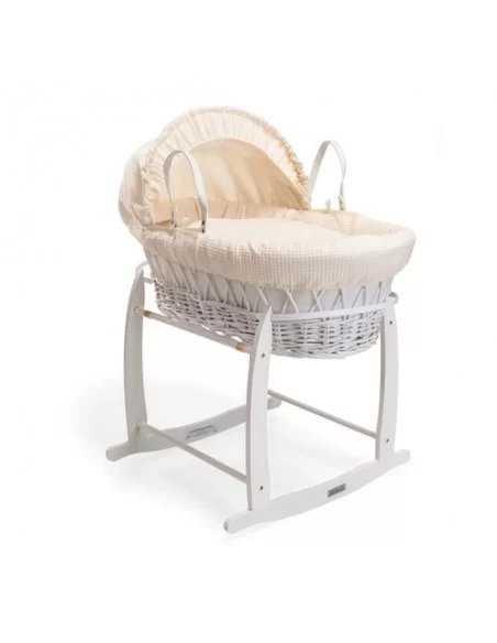 Clair de Lune Waffle White Wicker Moses Basket-Cream Clair De Lune